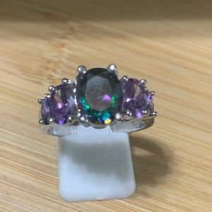 Mystic topaz and amethyst ring